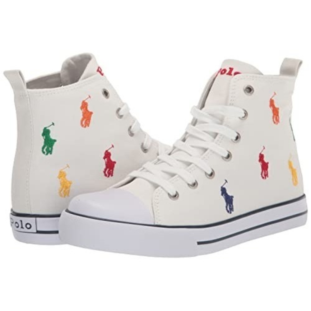 Polo Ralph Lauren Hamptyn Hi II Shoes Boys/Girls Size 7 White Canvas Hi-Top